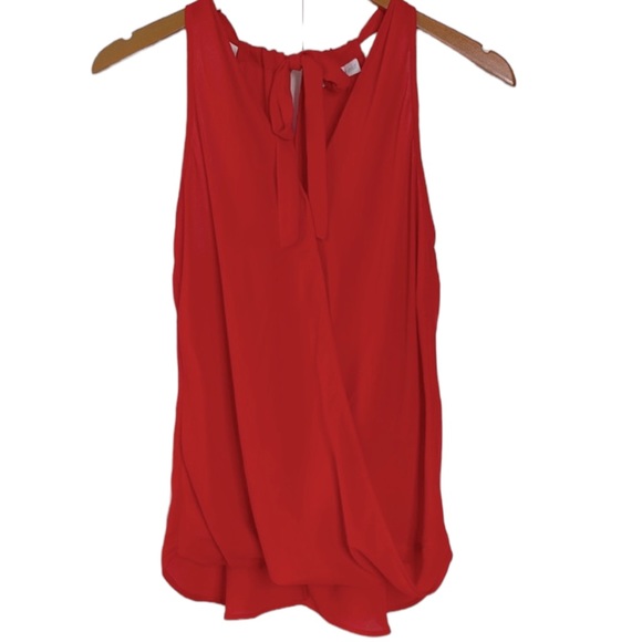 New York & Company Tops - New York & Company Sheer Chiffon Faux Wrap Front Bubble Twist Front | Red | Med